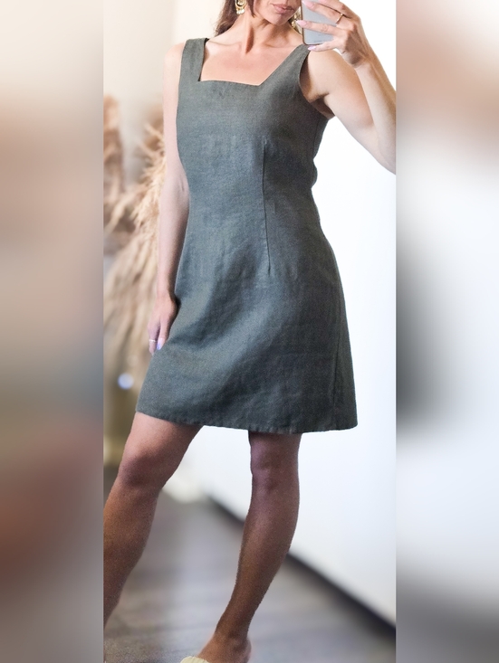 La Redoute Dresses & Skirts - La Redoute 100% Linen Dress Olive Green Button Side Mini Shift Size 6